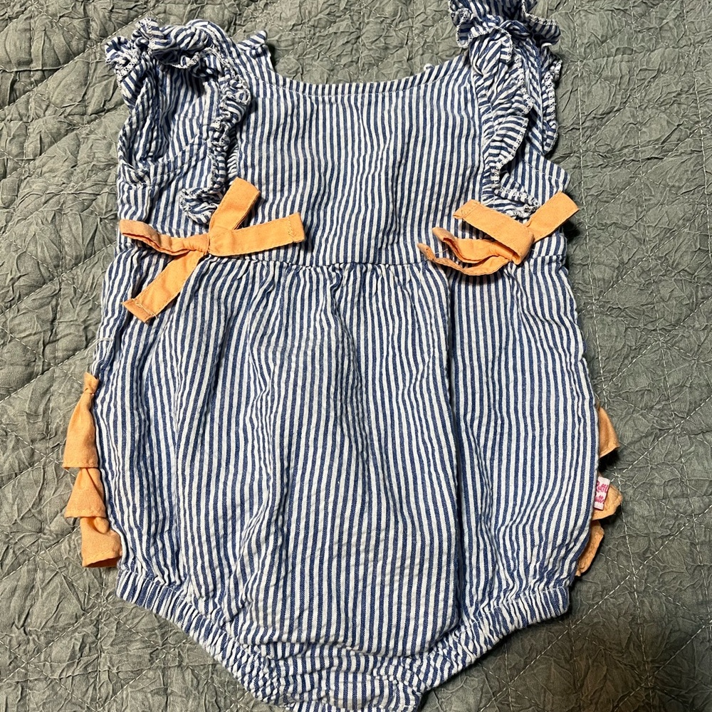 Ruffle butts blue and orange searsucker 6-9 months